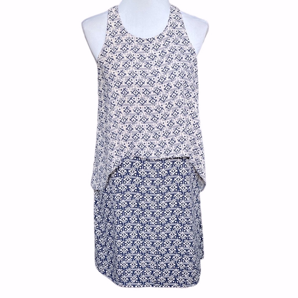 Skies Are Blue Patterned Sleeveless Dress Blue Cream Size Small